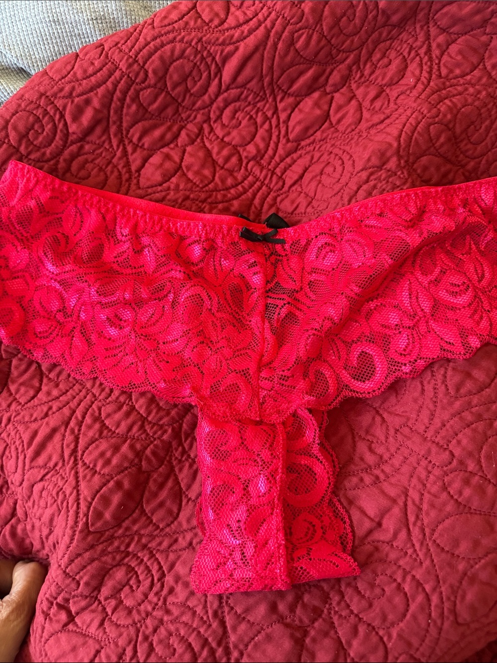 Dreamgirl Hot Pink Lace Thong with Bow Accent